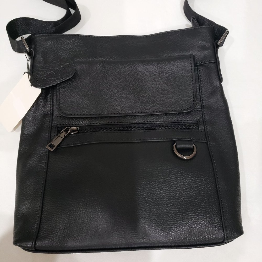 Men's Genuine Leather crossbody bag 11x10x2" w/47 inch adjustable shoulder strap
